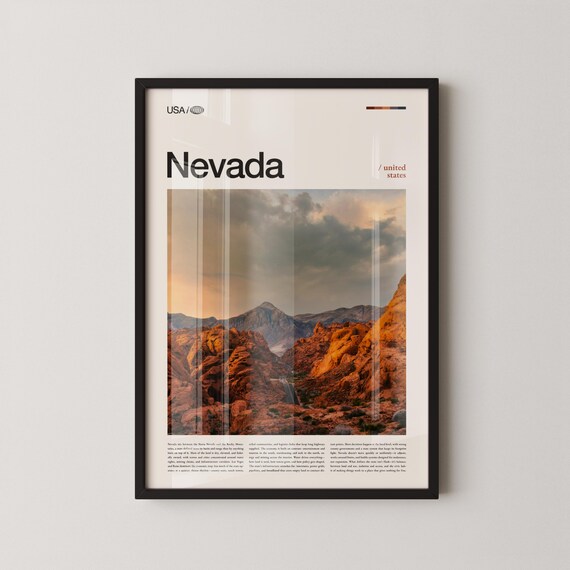 Nevada Desert Red Rocks Canyon at Golden Sunset Travel Poster