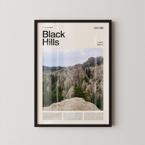 Black Hills South Dakota Rocky Peaks Vintage Travel Photography Poster