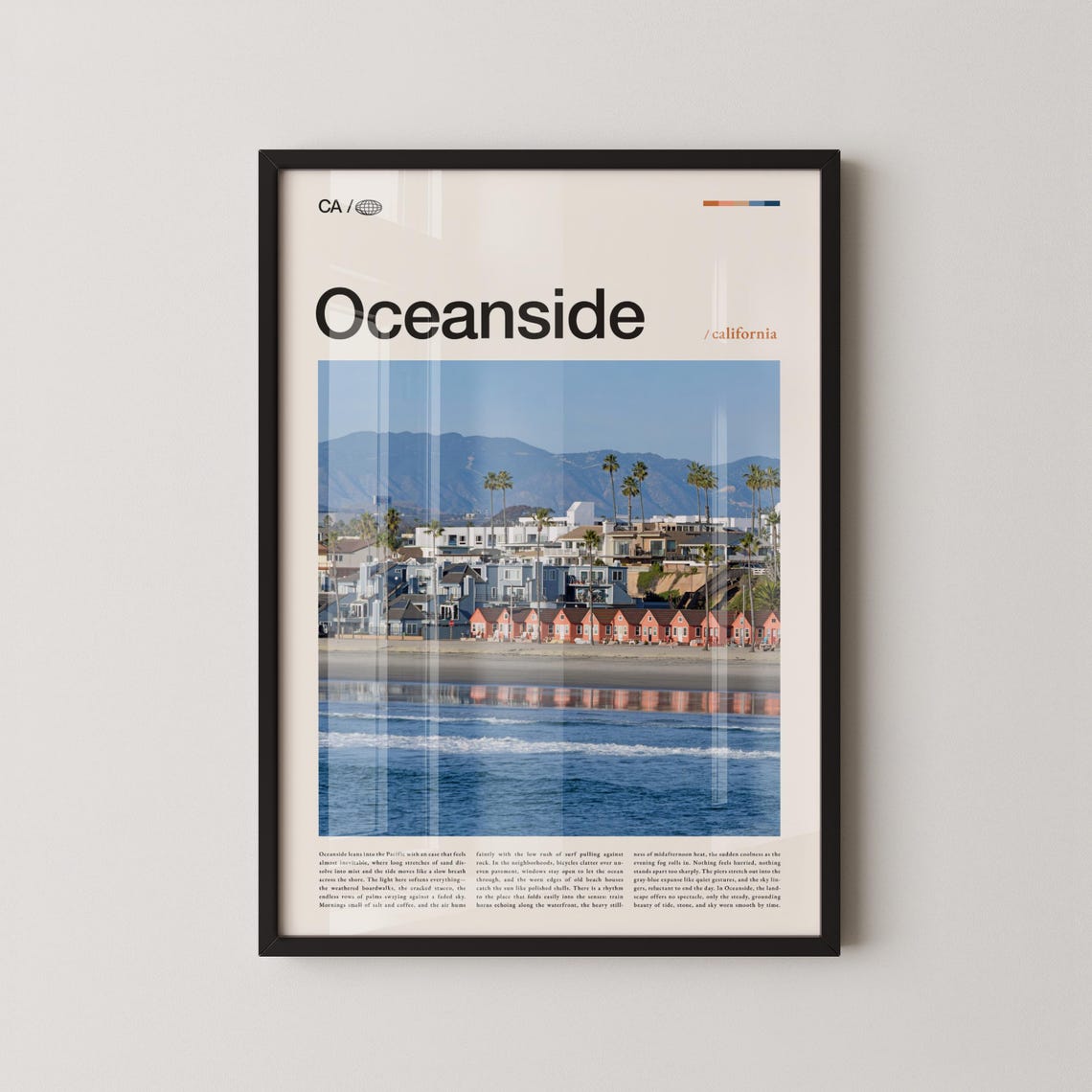 Oceanside California Beach Cottages Typographic Travel Poster