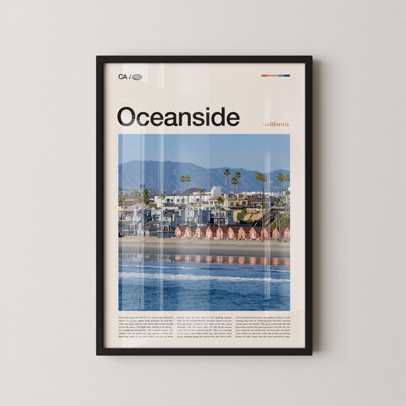 Oceanside California Beach Cottages Typographic Travel Poster