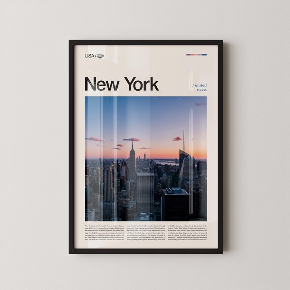 New York Manhattan Skyline Sunset Cityscape Photo Travel Poster