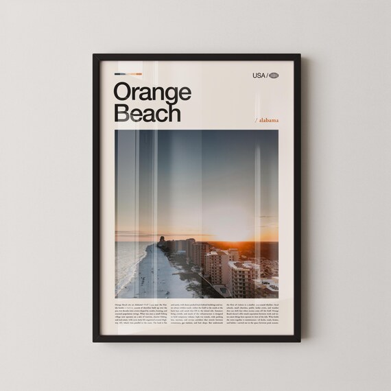 Orange Beach Alabama Sunset Aerial Coastline City Travel Poster