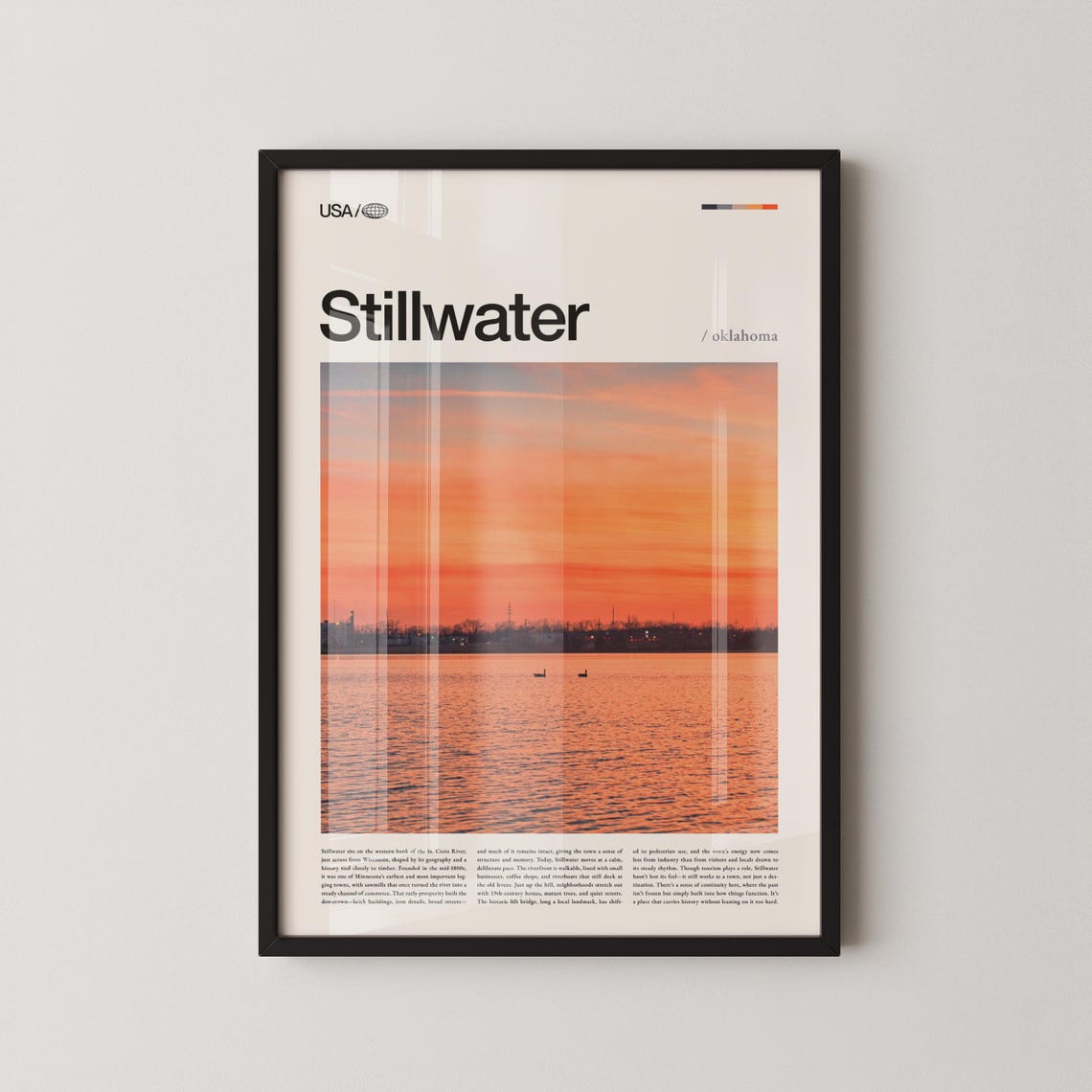 Stillwater Oklahoma Midwest Sunset Lake Town Vintage Style Poster