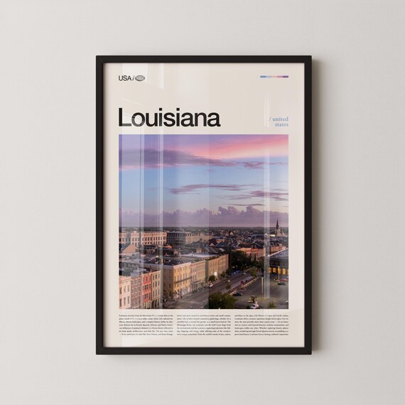 Louisiana USA Sunset Skyline City Lights Classic Travel Poster