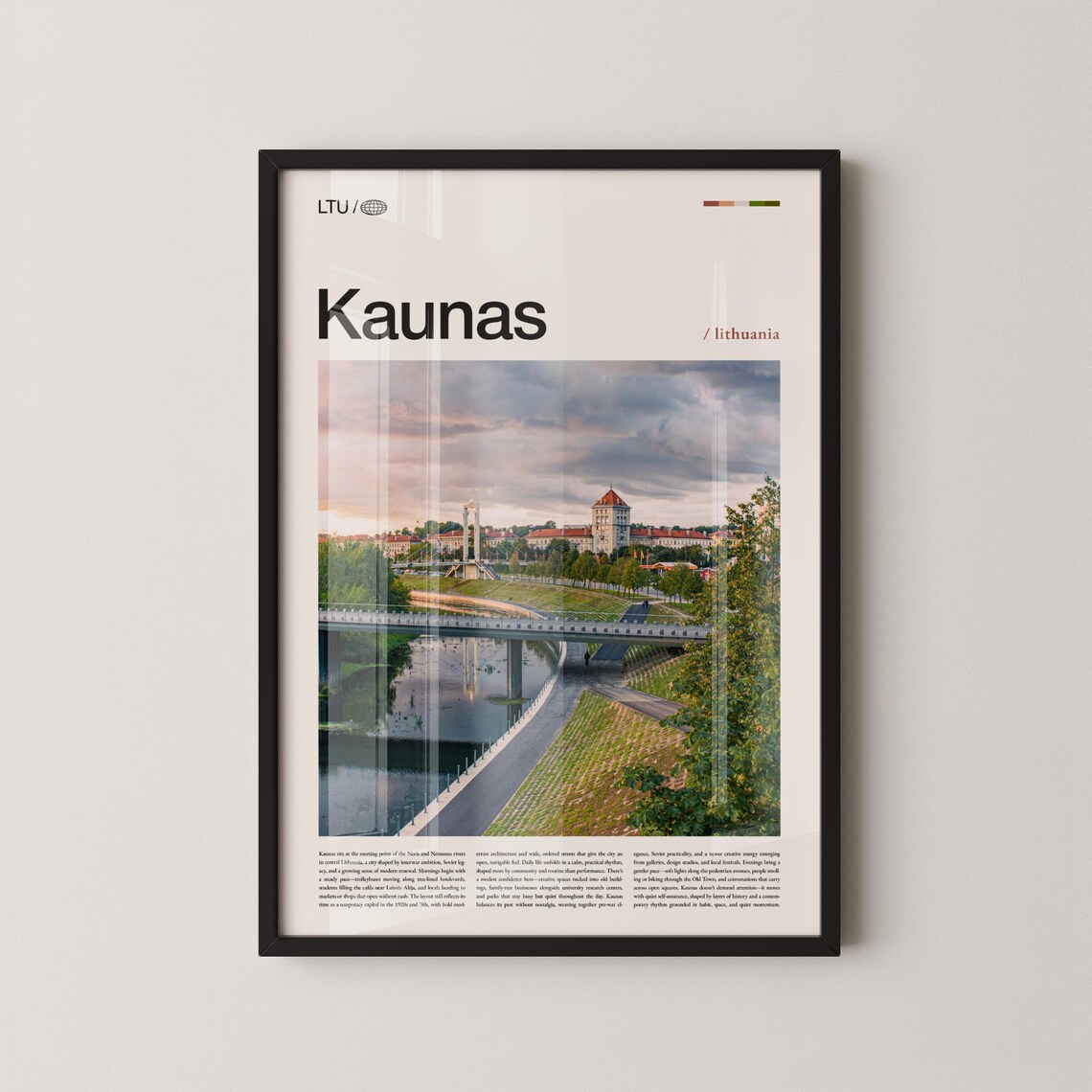 Kaunas Lithuania Riverside Bridge Castle Cityscape Travel Photo Wall Poster