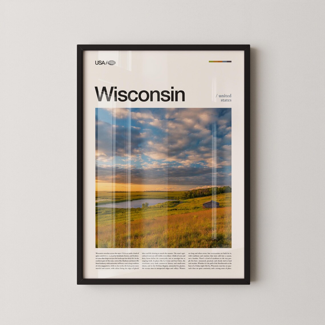Wisconsin Golden Field Farm Barn Cloudy Sky Landscape Photo Poster