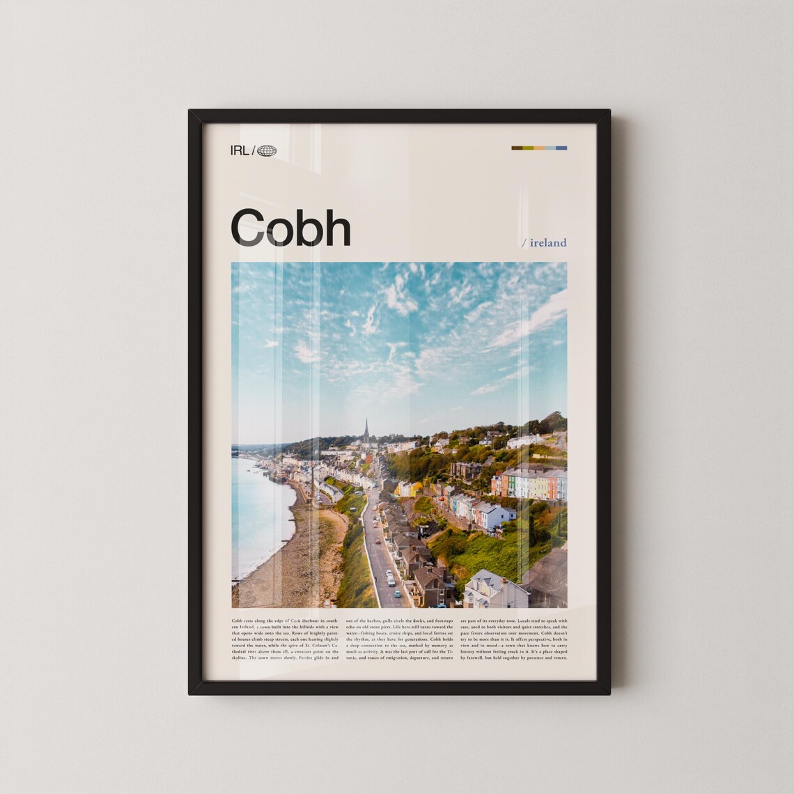 Cobh Ireland Colorful Harbor Town Hillside View Travel Poster