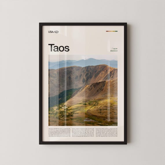 Taos Print New Mexico Wall Art Poster Southwest Landscape Photo Adobe Town Decor Desert Mountain