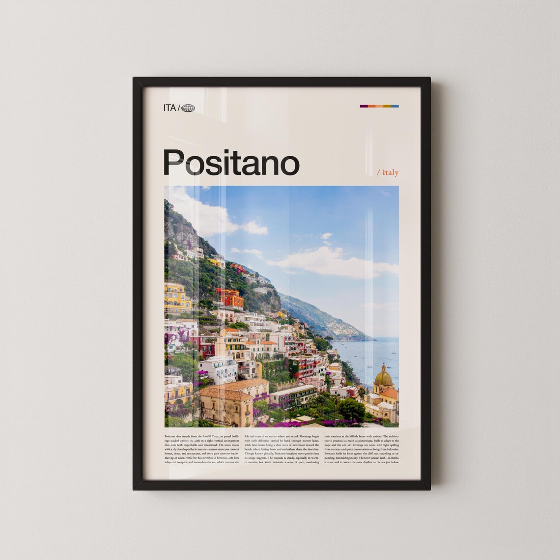 Positano Colorful Cliff Houses Sunny Day Italian Coast Travel Poster