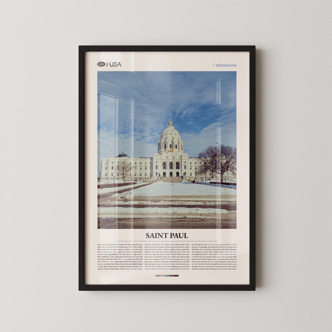 Saint Paul Minnesota Snowy Capitol Classic Layout Print Midwest Decor
