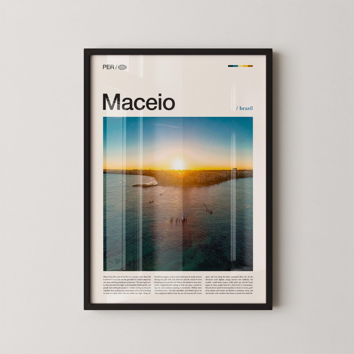 Maceio Brazil Golden Sunset Bay Modern Editorial Travel Poster