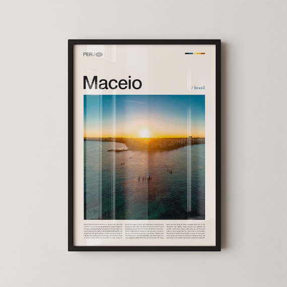 Maceio Brazil Golden Sunset Bay Modern Editorial Travel Poster