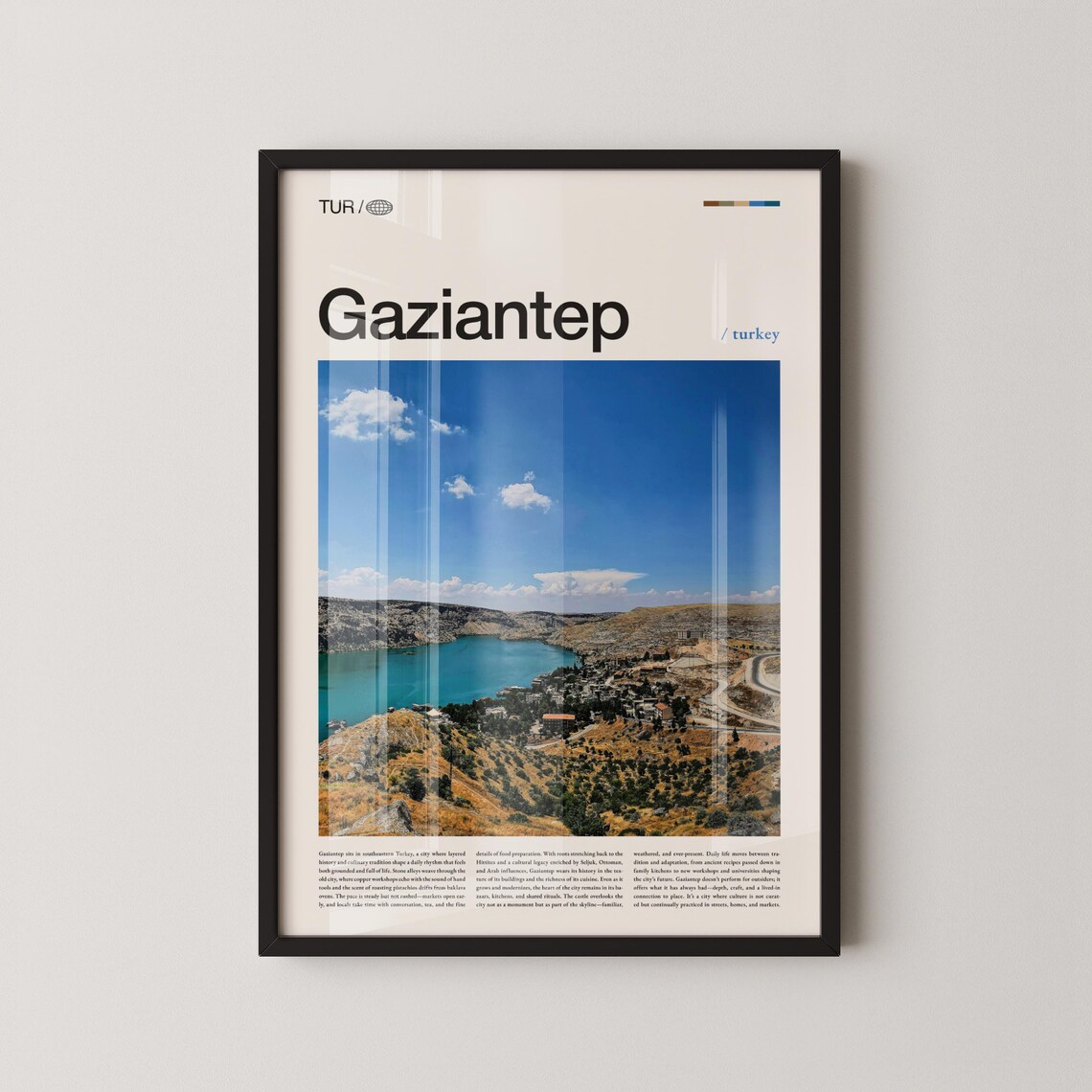 Gaziantep Turkey Blue Lake Golden Hills Landscape Travel Poster
