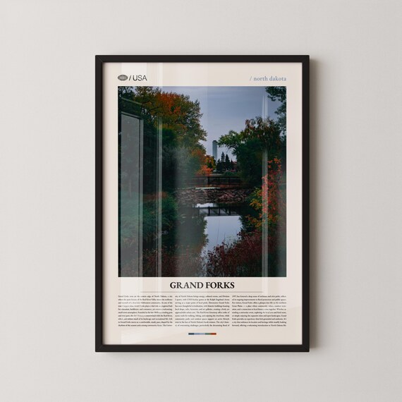 Grand Forks North Dakota Autumn River Reflection Minimalist Travel Poster