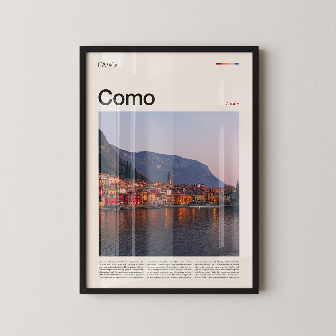 Como Italy Evening Lakeside Town Glow Modern Travel Photography Poster