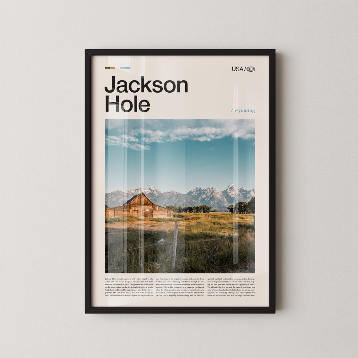 Jackson Hole Wyoming Teton Peaks Rustic Barn Blue Sky Mountain Travel Poster
