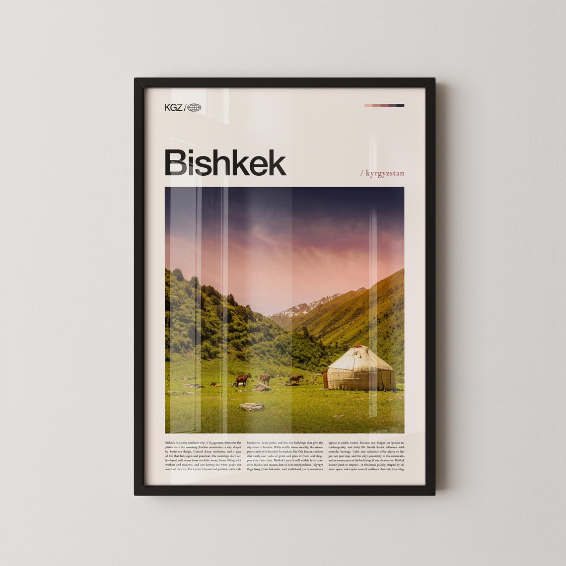 Bishkek Kyrgyzstan Yurt Mountain Poster, Central Asia Travel Gift Art