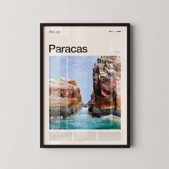 Paracas Peru Coastal Sea Cliffs Turquoise Ocean Waves Travel Poster
