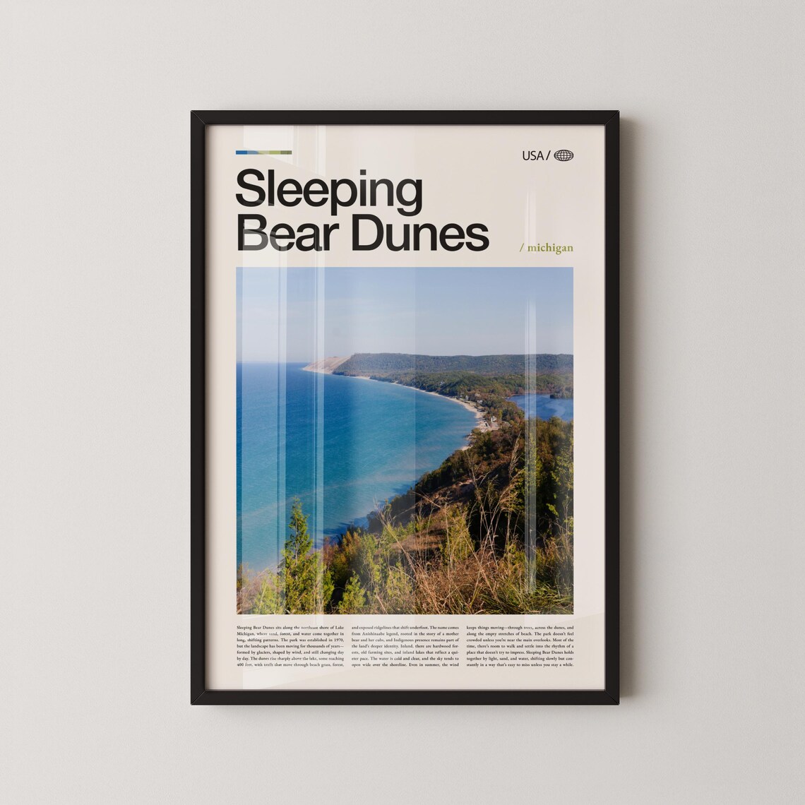 Sleeping Bear Dunes Michigan Travel Poster Vintage National Park Style