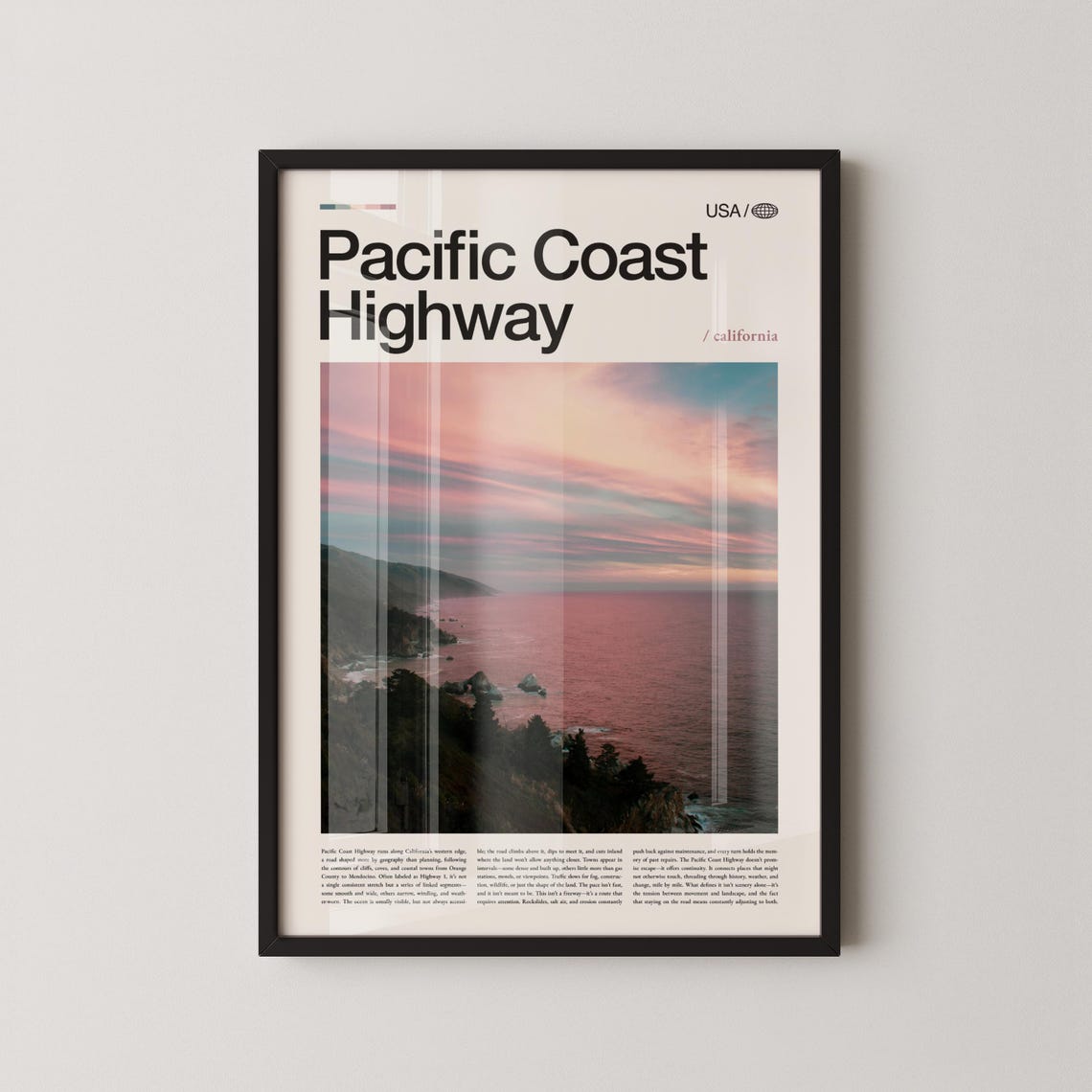 Pacific Coast Highway Bold Title California Sunset Travel Poster