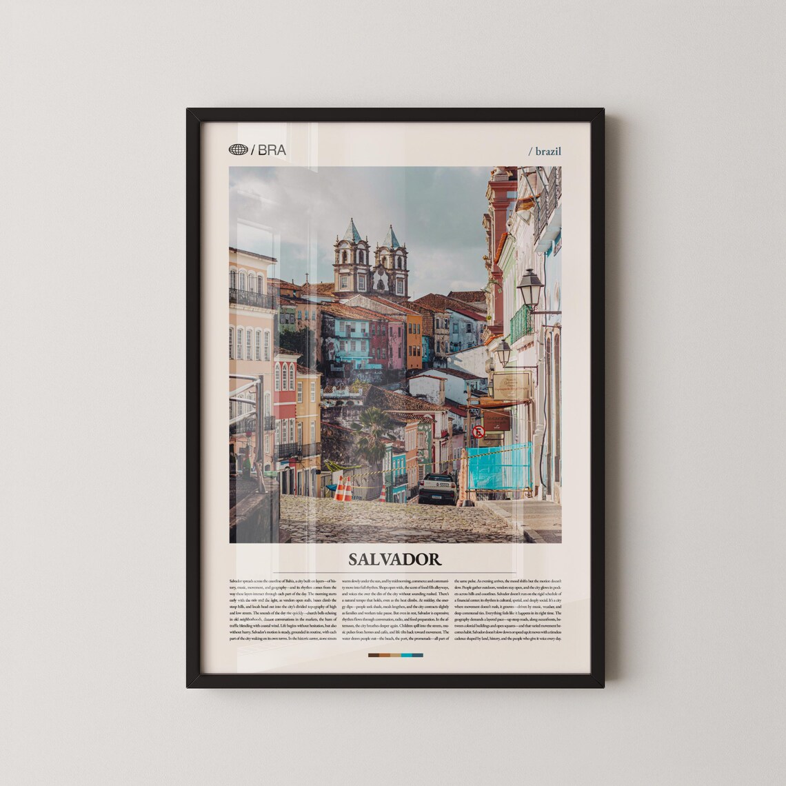 Salvador Brazil Colorful Colonial Street Photography Travel Poster