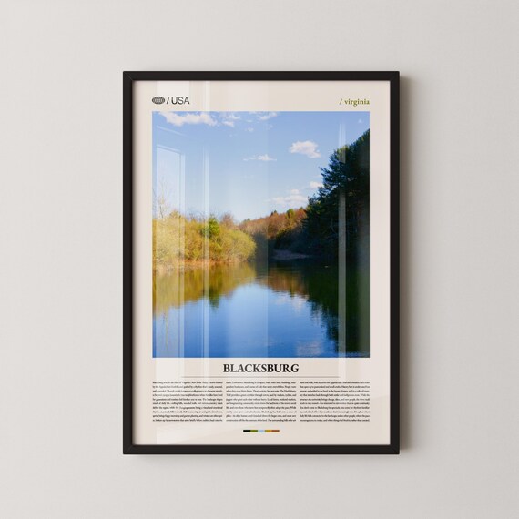 Blacksburg Virginia Autumn River Reflection Scenic Travel Poster