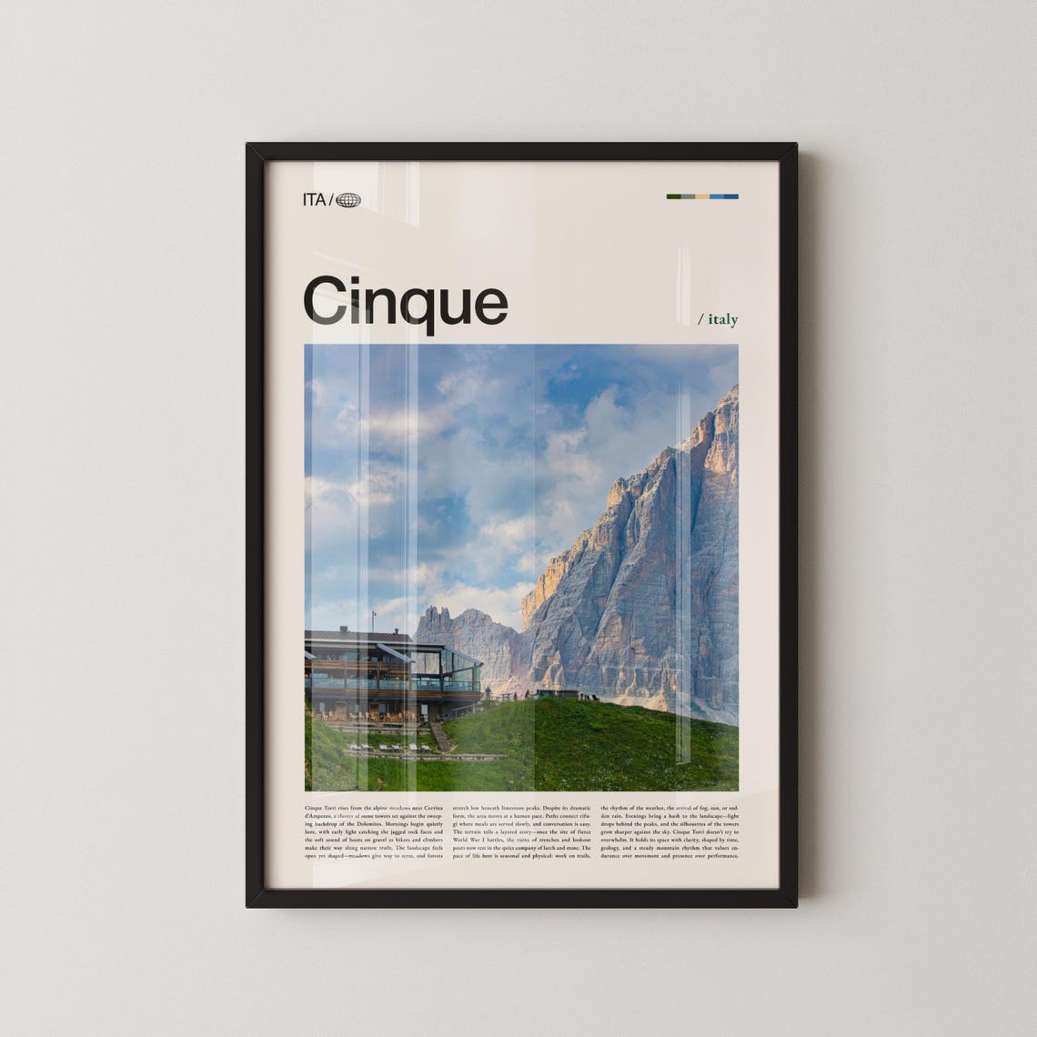 Cinque Italy Dolomites Cliffs Vertical Editorial Alpine Travel Poster