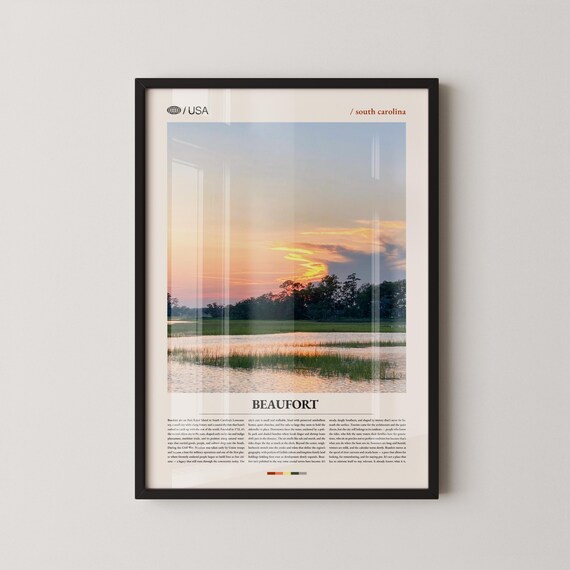Beaufort South Carolina Marsh Sunset Water Photo Travel Poster