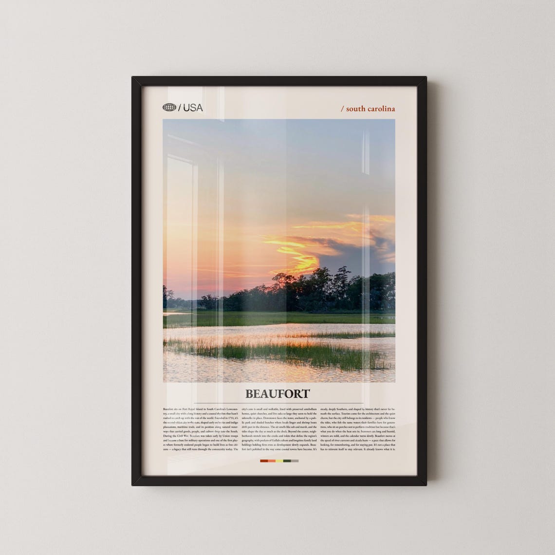 Beaufort South Carolina Marsh Sunset Water Photo Travel Poster