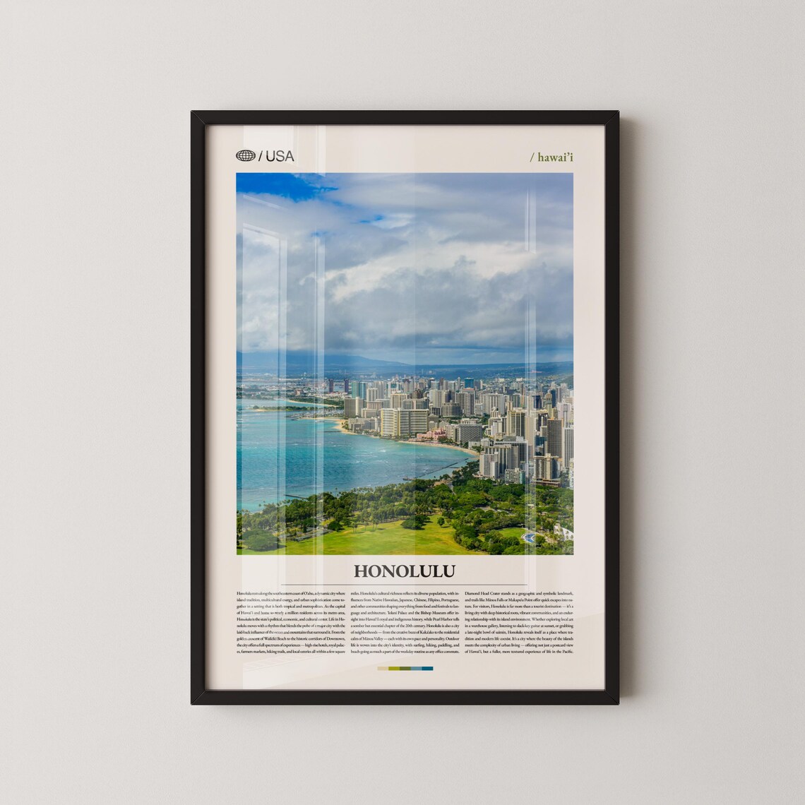 Honolulu Hawaii Waikiki Skyline Aerial Ocean View Travel Poster