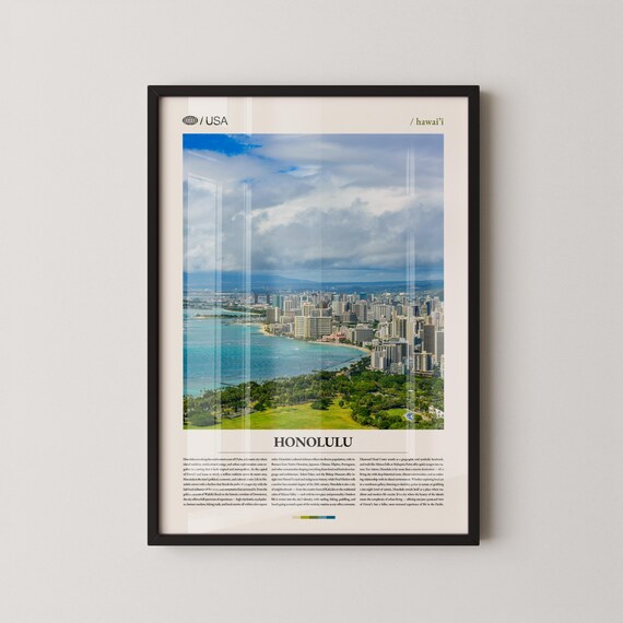 Honolulu Hawaii Waikiki Skyline Aerial Ocean View Travel Poster