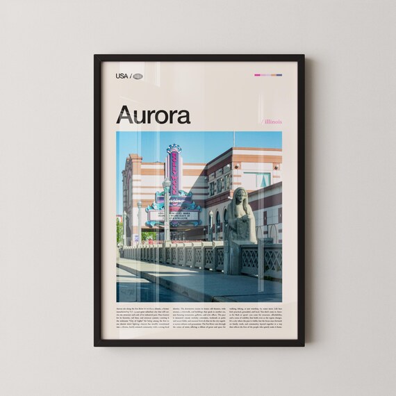 Aurora Illinois Hollywood Casino Retro Downtown Travel Poster