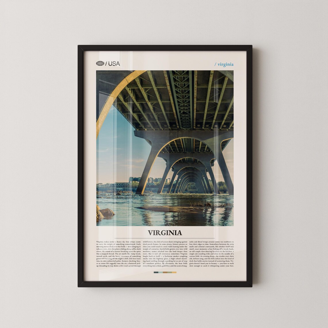 Virginia Travel Poster Bridge Over River Editorial Photography Minimalist