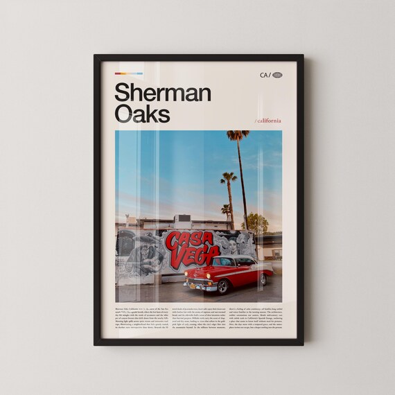 Sherman Oaks California Casa Vega Mural Classic Red Car Travel Poster