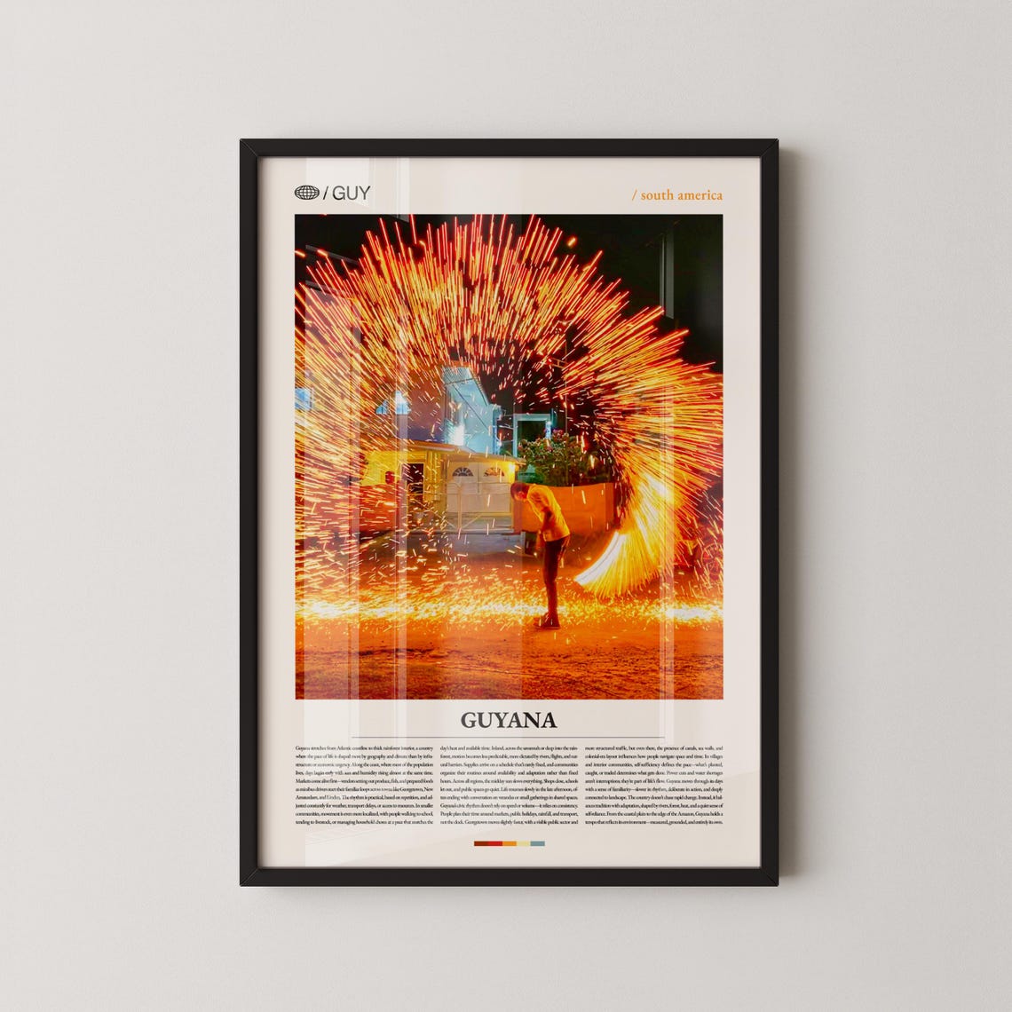 Guyana South America Fireworks Night Celebration Travel Poster