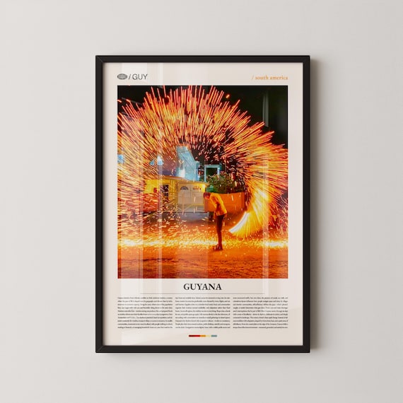 Guyana South America Fireworks Night Celebration Travel Poster