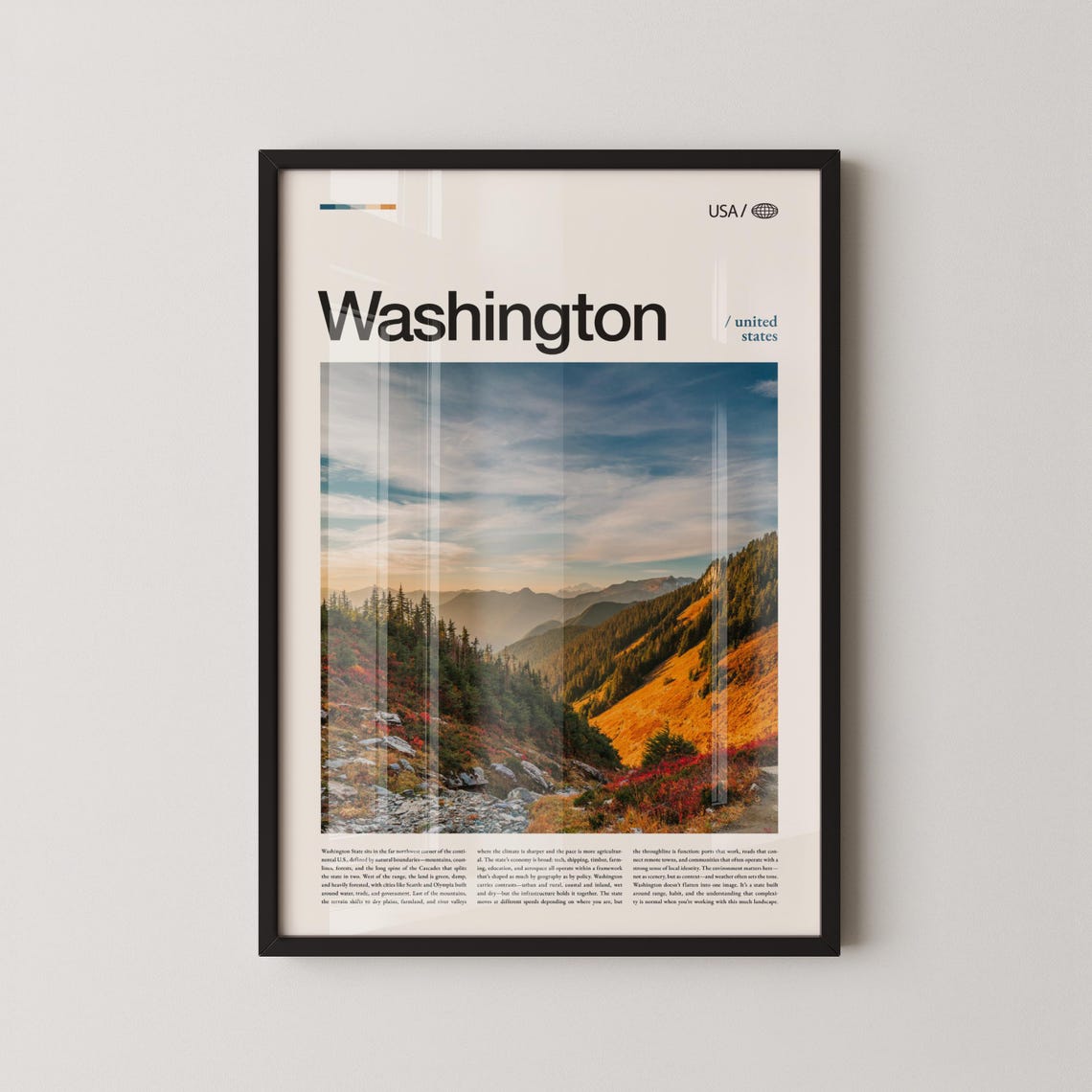 Washington State Autumn Mountain Trail Hiking Landscape Poster