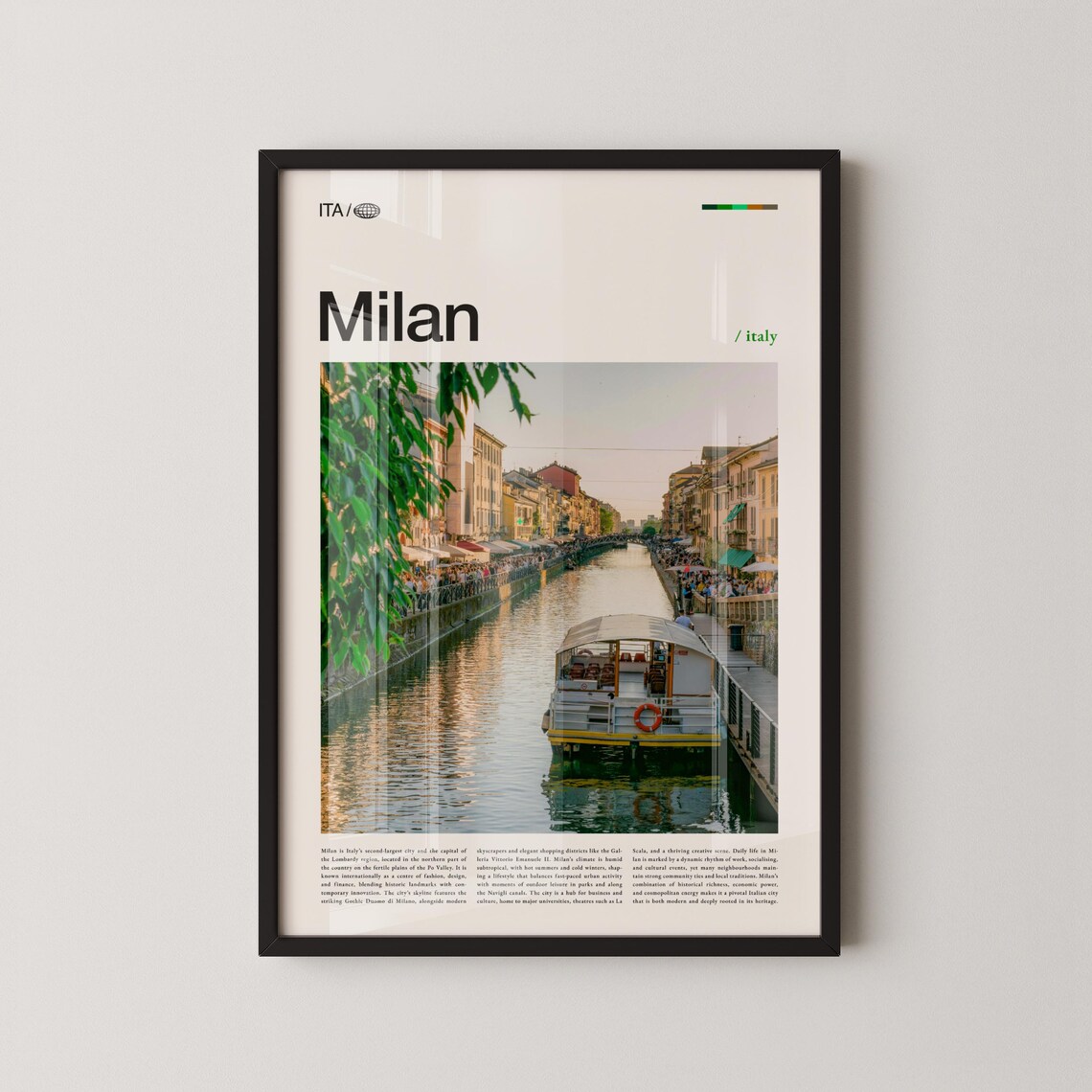 Milan Italy Travel Poster of the Navigli Canal at Golden Hour