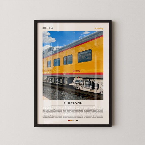 Cheyenne Wyoming Yellow Passenger Train Car Railroad Travel Poster