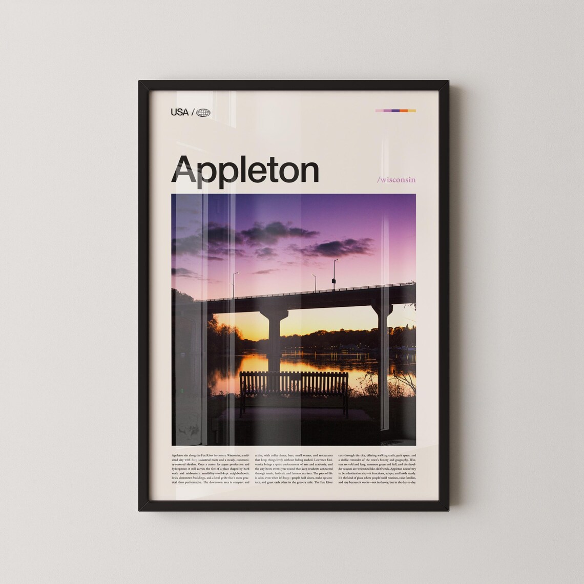 Appleton Print Wisconsin Wall Art Poster Photo Fox River Views Historic Downtown Midwest Charm Decor