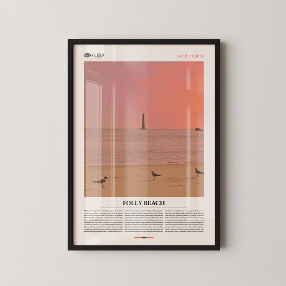 Folly Beach South Carolina Lighthouse Sunset Photography Poster