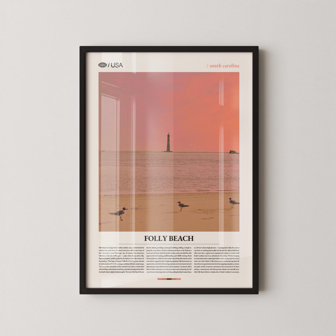 Folly Beach South Carolina Lighthouse Sunset Photography Poster