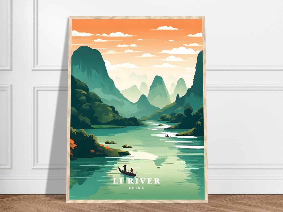 Li River Guilin China Karst Mountains Sunset Travel Art Poster