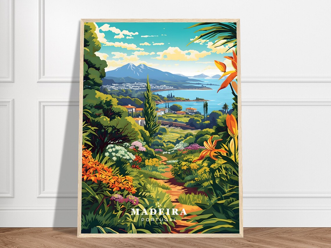 Madeira Portugal Tropical Garden Coast Mountain Travel Poster