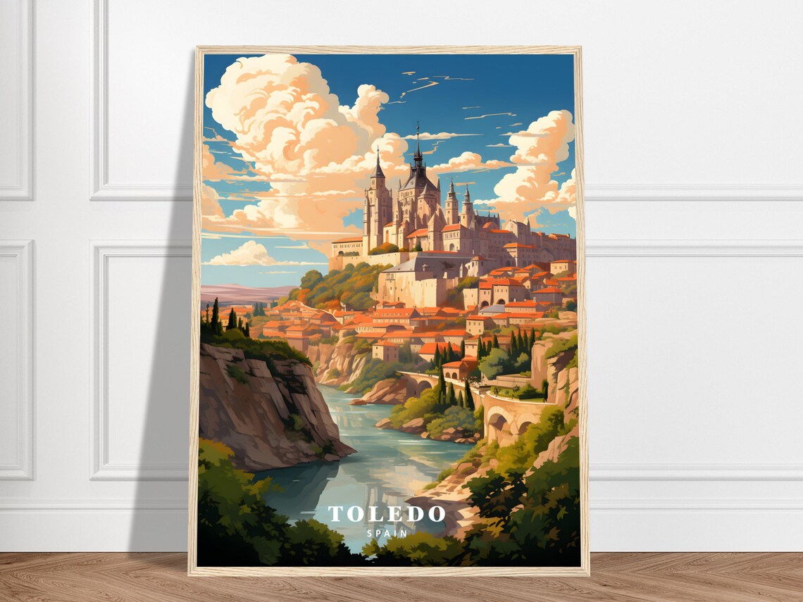 Historic Toledo Spain Cathedral Hilltop Vintage Travel Poster