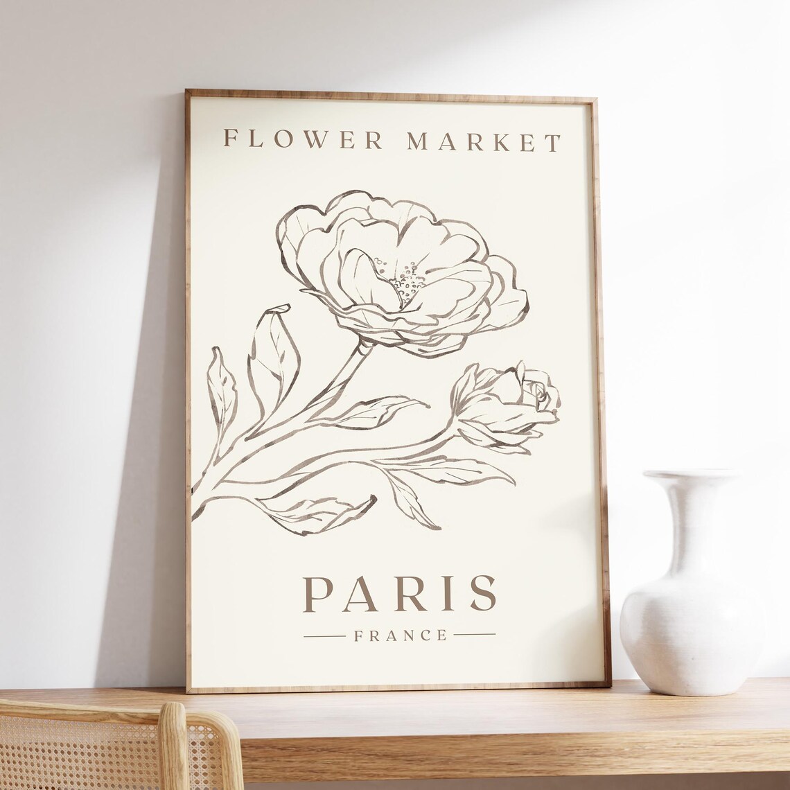 Flower Market Paris France Peony Rose Line Drawing Romantic Poster - Image 5