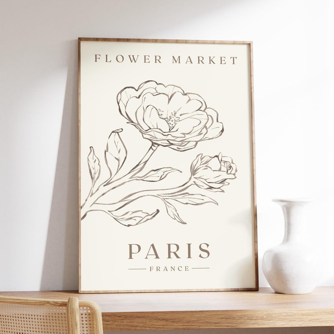 Paris Flower Market Print Luxury Minimalist Neutral Wall Art Rose Illustration French Flower Market Sign France Travel Poster Wall Art - Image 5