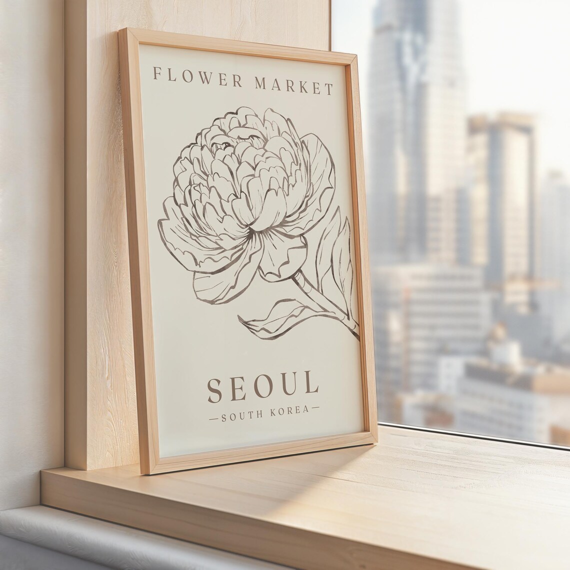 Seoul South Korea Flower Market Peony Line Art Minimal Floral Poster - Image 2