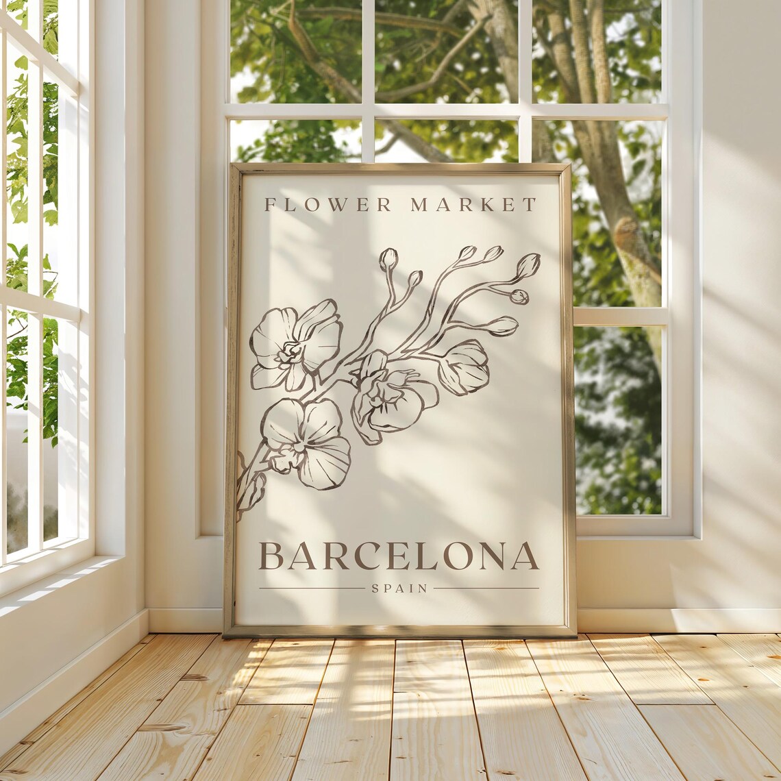 Flower Market Barcelona Spain Minimalist Orchid Line Art Poster - Image 4