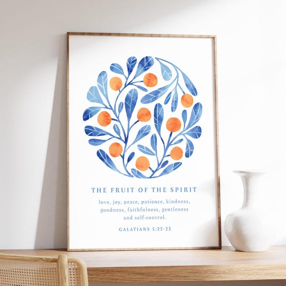 Galatians 522 23 Fruit Of The Spirit Wall Art Love Joy Peace Bible Verse Poster Christian Home Decor Scripture Prints Botanical Blue